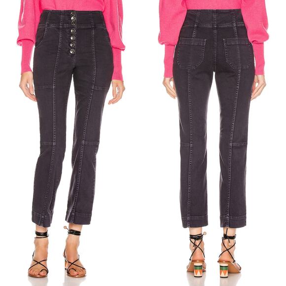 ULLA JOHNSON Ellis Jeans Charcoal Size 2 Black Gray Denim High Rise Kick Flare - Picture 2 of 16